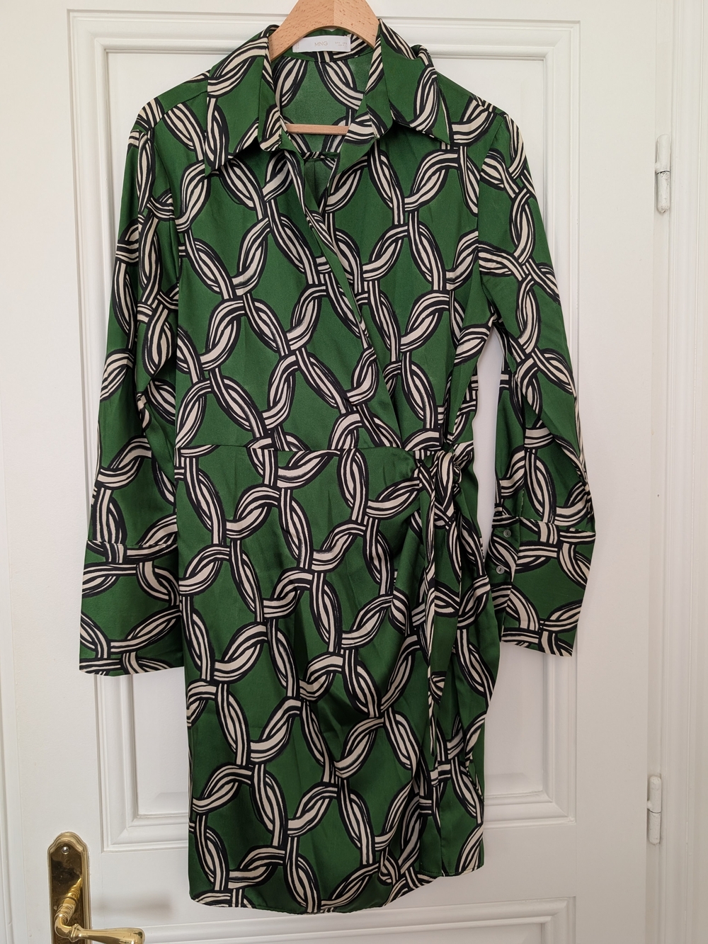 Mango Green Geometric Wrap Dress with Black and Cream Links